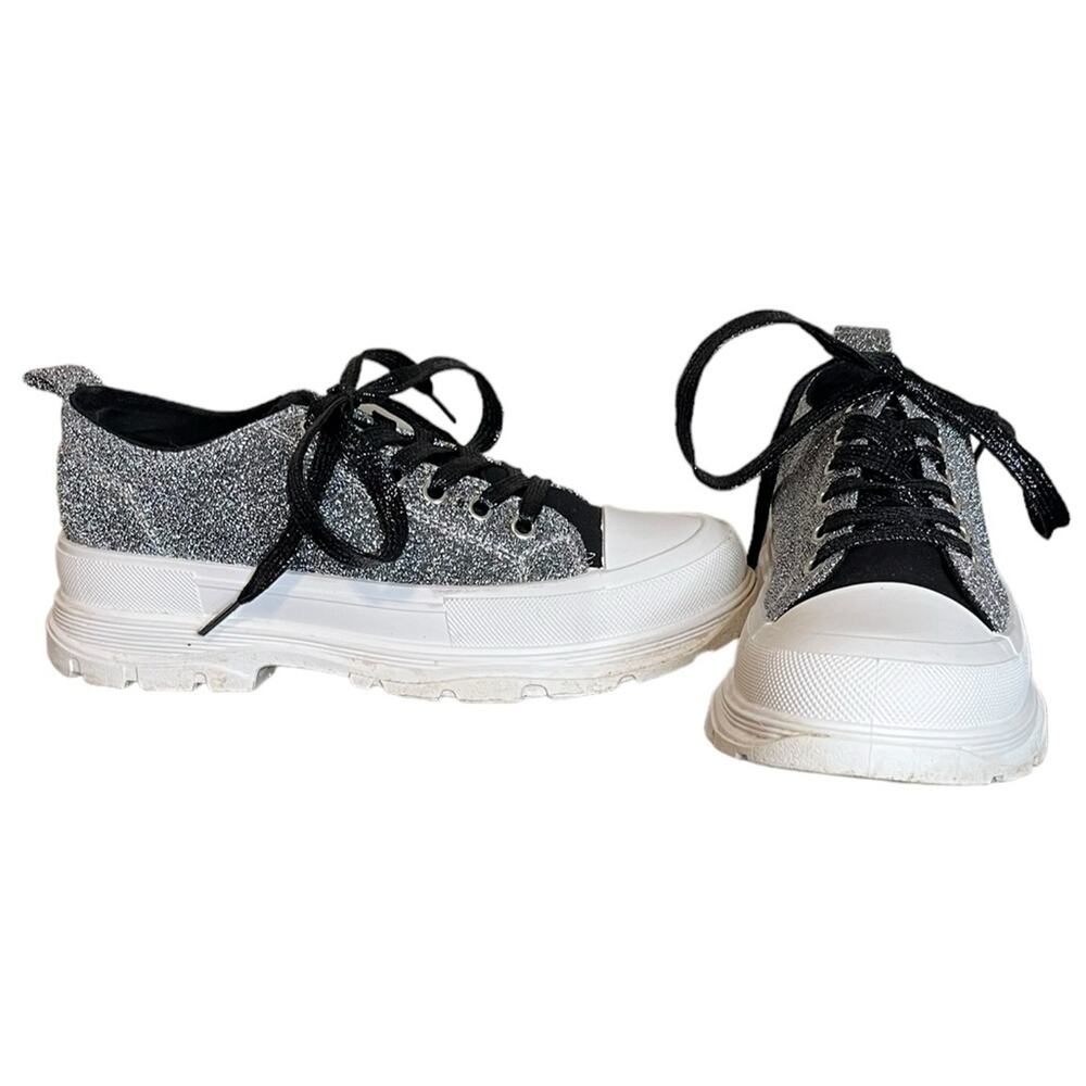 TRUE RELIGION Janis Black Glitter Chunky Sneaker Lace‎ Up Women's Size 6